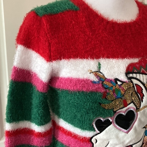 Holiday Time medium 7-8 juniors Christmas sweater unicorn - Picture 5 of 10